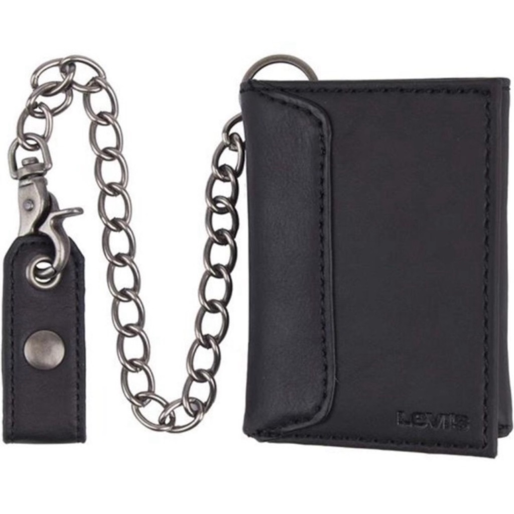 Men's Trifold Wallet-Sleek And Slim Black Chain